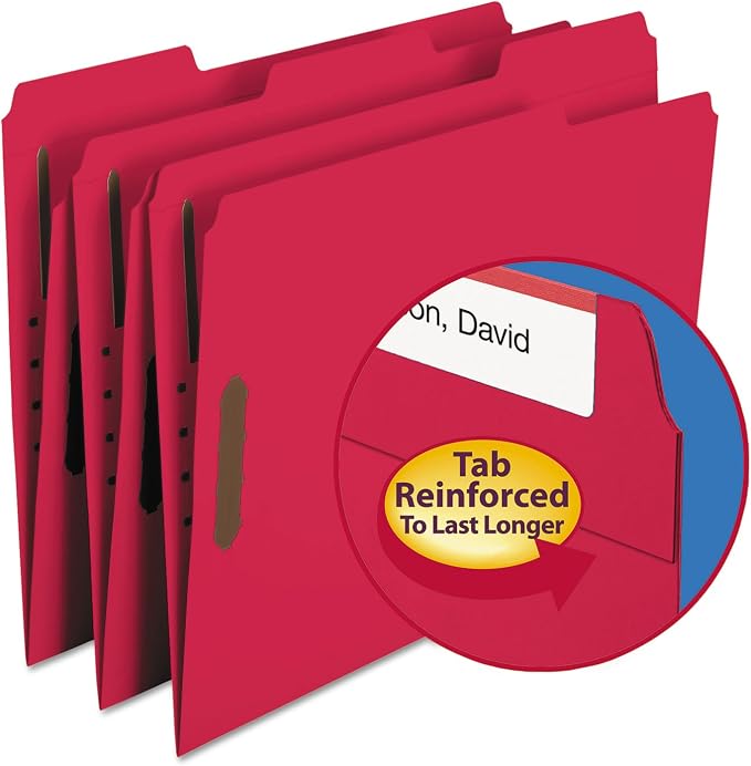 Pendaflex Fastener Folders, 2 Fasteners, Letter Size, Red, 1/3 Cut Tabs in Left, Right, Center Positions, 50 per Box (22740), Specialty by TOPSProducts