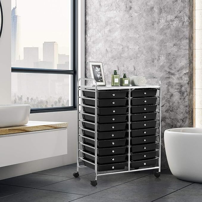 GOFLAME 20-Drawer Rolling Storage Cart, Multifunctional Art Craft Organizer Cart, Mobile Utility Storage Cart with Removable Drawers & Lockable Wheels, Craft Cart for Home Office School, Black - Image 2