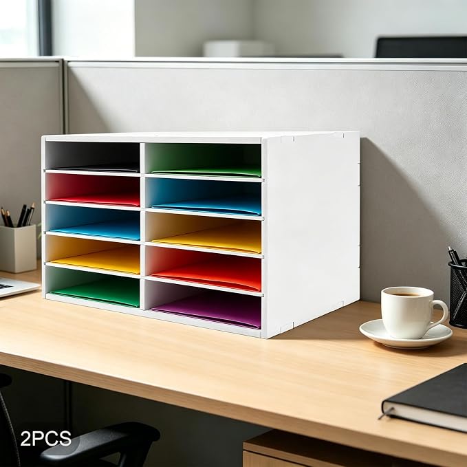 2 Pack 10-Slot Desktop Paper Storage Cabinets File Organizer | Sturdy Waterproof PVC Construction | Quick Easy Assembly | Smooth Burr-Free Edges | Anti-Slip Pads | Multi-Scenario Use - Image 4