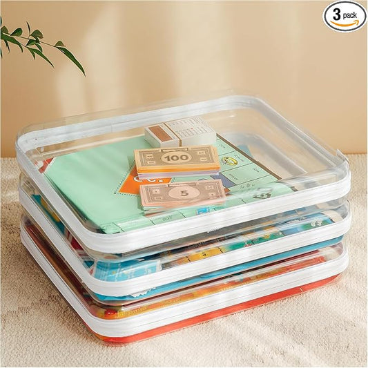 CoiiJoii Board Game Storage,Extra Large Clear Hard Shell Case with Zipper, 3 Packs Board Game Organizer and Storage for Games Puzzle Magazine A4 Paper Craft Hobby Art Supplies by CoiiJoii