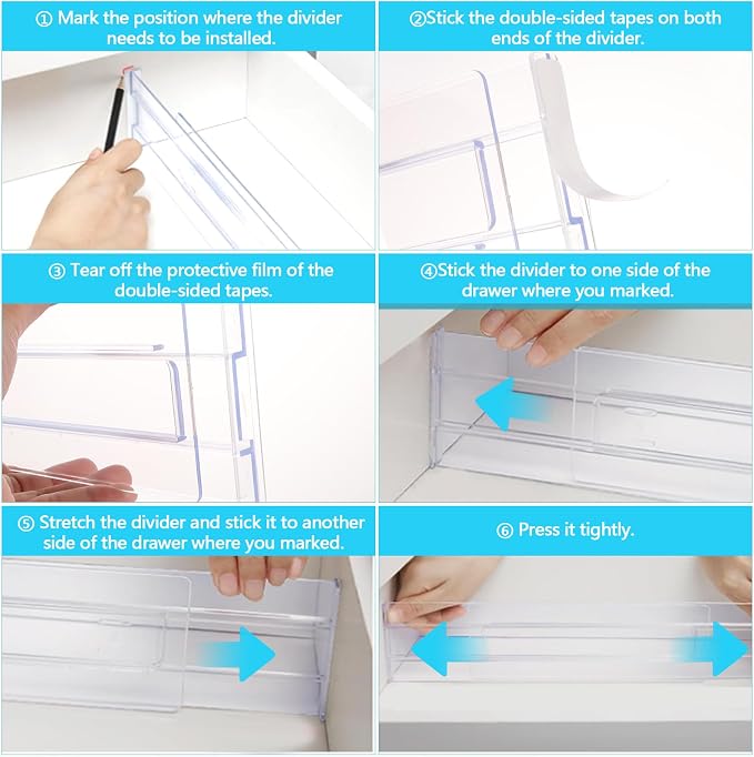 ASelected 6Pcs Drawer Dividers Adjustable Drawer Dividers (27.5-52Cm) Clear Plastic Drawer Dividers Are Used For Bedroom, Clothing, Kitchen Utensils, Bathroom And Office Storage - Image 4