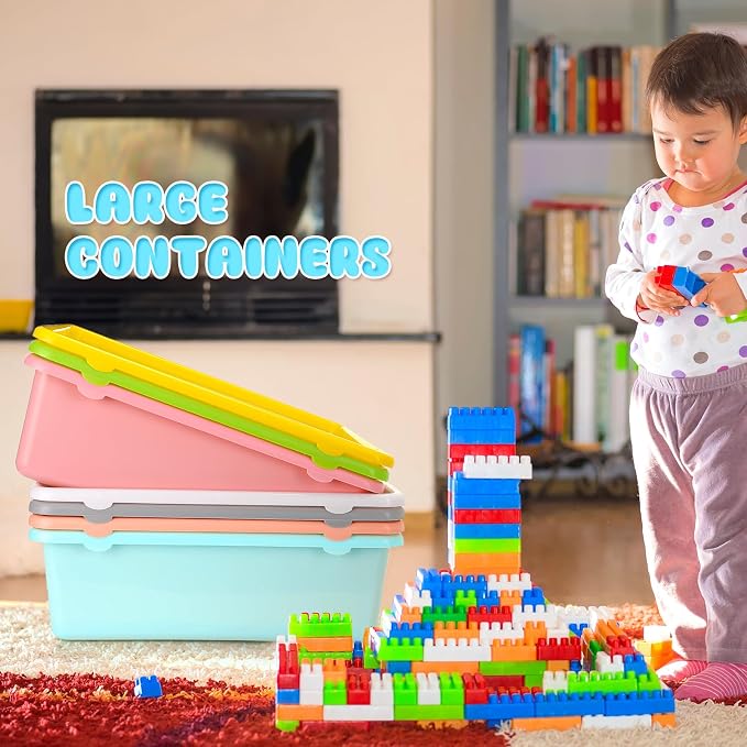 16 Pcs Large Plastic Book Bins for Classroom Cubby Storage Bins Bulk 15.3 x 11.8 x 5.1 inch Large Scoop Front Stackable Toy Storage Tub Containers for Library School Office Home Nursery - Image 4