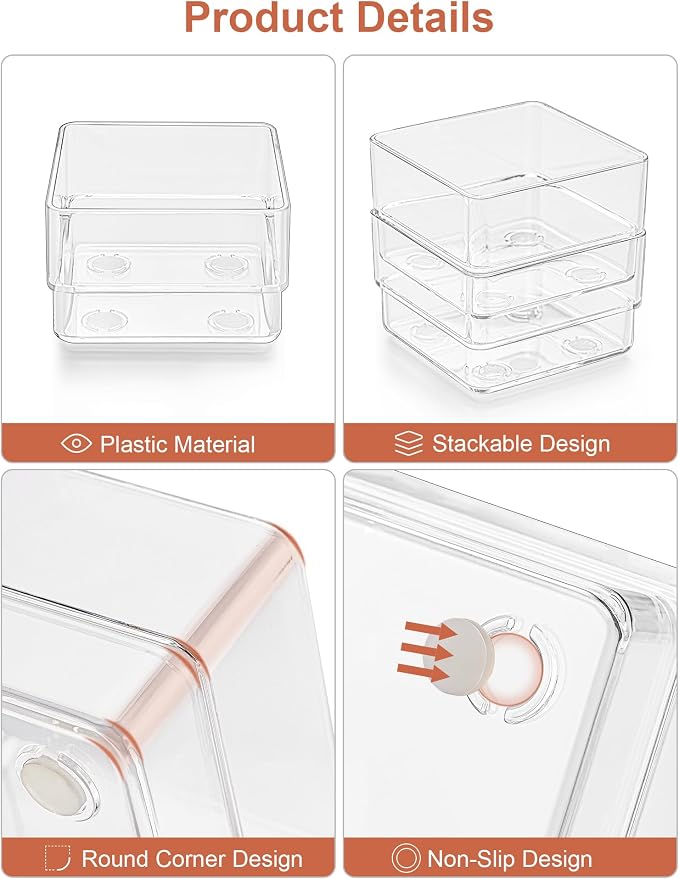 SMARTAKE 20-Piece Drawer Organizer with Non-Slip Silicone Pads, 7-Size | Desk Drawer Organizer Trays Storage Tray for Makeup, Jewelries, Utensils in Bedroom Dresser, Office and Kitchen (Clear) - Image 5