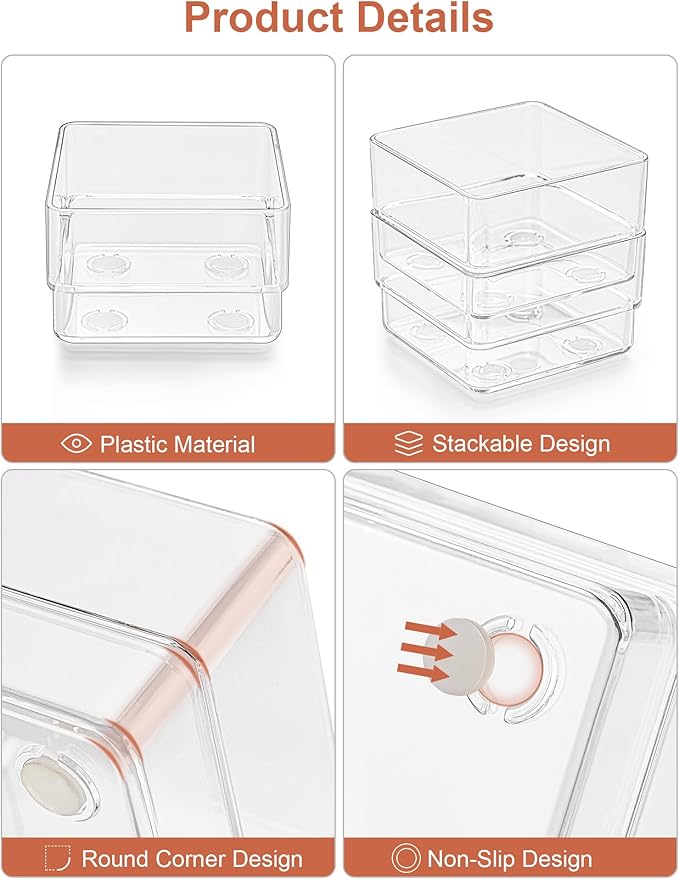 SMARTAKE 30-Piece Drawer Organizer with Non-Slip Silicone Pads, 7-Size | Desk Drawer Organizer Trays Storage Tray for Makeup, Jewelries, Utensils in Bedroom Dresser, Office and Kitchen (Clear) - Image 5