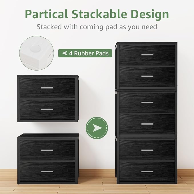 BOLUO Stackable Storage Drawers Closet Organizers and Storage Fabric 2 Drawer Dresser for Bedroom Office Black Modern - Image 5