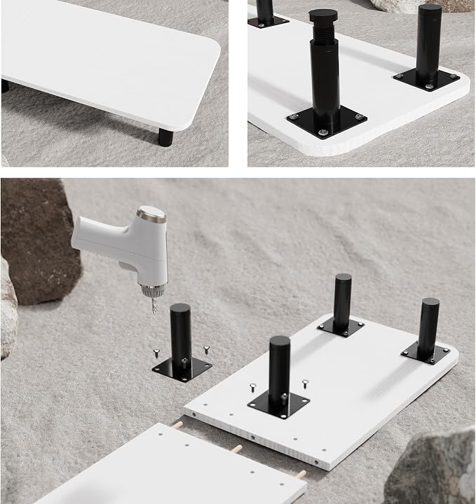 Dual Monitor Stand Riser 43.7 inch Large Extra Long Monitor Stand Riser Wide TV Stand Riser Monitor Stand for 2 Monitors Wood & Steel Leg Desktop Riser Desk Organization Home Office (White) - Image 4