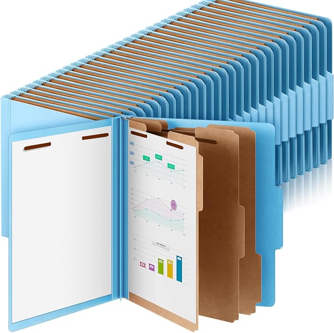 Skyygemm 60 Pcs Classification Folder Letter Size, 3 Divider File,Blue | Back to School Supplies, Pressboard File with Fastener, Expanding Organizer Bulk for School Teacher, Office Employee, Staff by Skyygemm