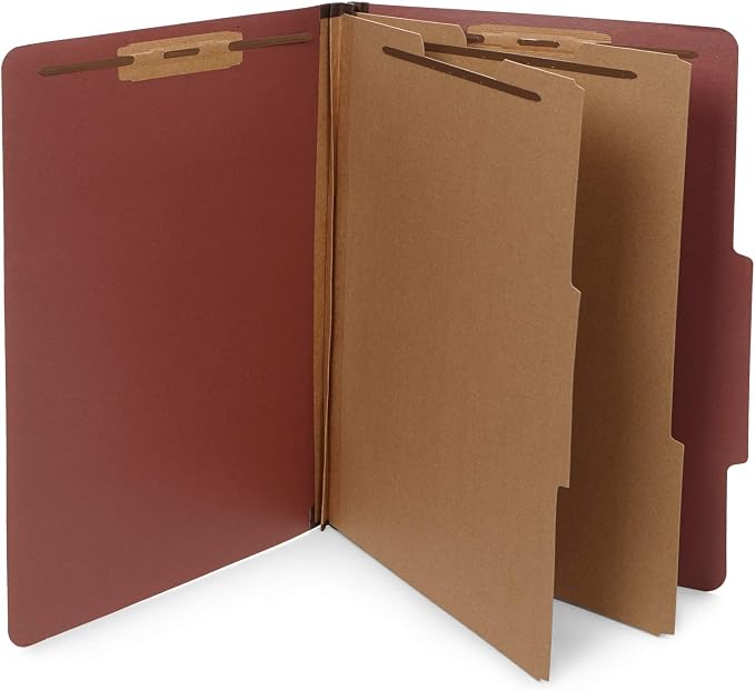 Blue Summit Supplies 10 Classification Folders, Legal 2 Divider, Red | Heavy-duty, 2 in expansion, 2 prong fasteners, 2 dividers, 6 sections, for medical, legal, and personnel files by BlueSummitSupplies