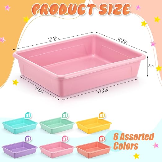 Affrolling 6 Pack Letter Size Flat Storage Tray, Stackable Plastic Organizer Bins for Classroom, Turn in Paper Tray Art Supply Baskets for Home School Office Teacher Desk Organization (Pastel Colors) - Image 2