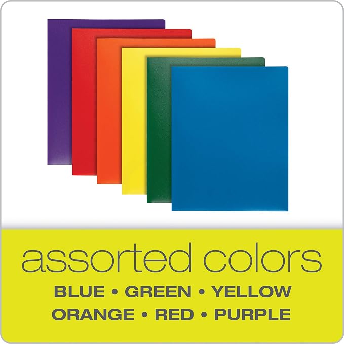 Oxford 2 Pocket Folders, Sturdy Plastic Portfolio, Folder for School and Office, 2 Pocket Paper Organizer, Letter Size, Asst. Colors, 2 Each (Blue, Green, Yellow, Orange, Red, Purple), 12 Pack (14188) - Image 4