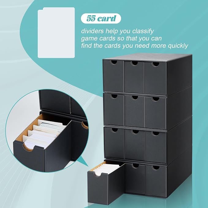 Cholemy Trading Card Storage Box Card Organizer 15000+ with 70 Cardboard Storage Divider, Label Sticker for Collection Compatible with Tcg, Sport Cards(4 Row, 3 in A Row,Black) - Image 4