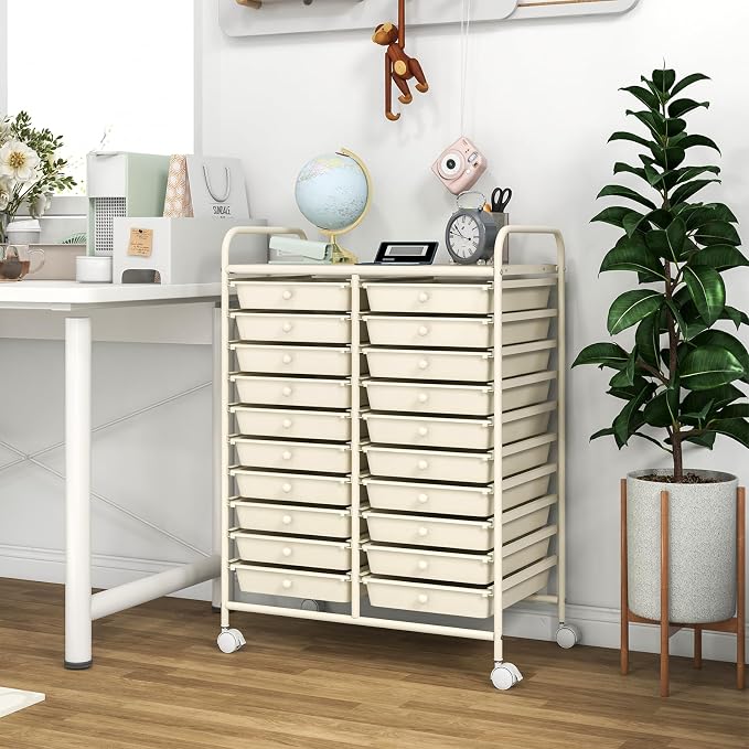 GOFLAME 20-Drawer Rolling Storage Cart, Multifunctional Art Craft Organizer, Mobile Utility Storage with Removable Drawers & Lockable Wheels, Craft Cart for Home Office, White - Image 8