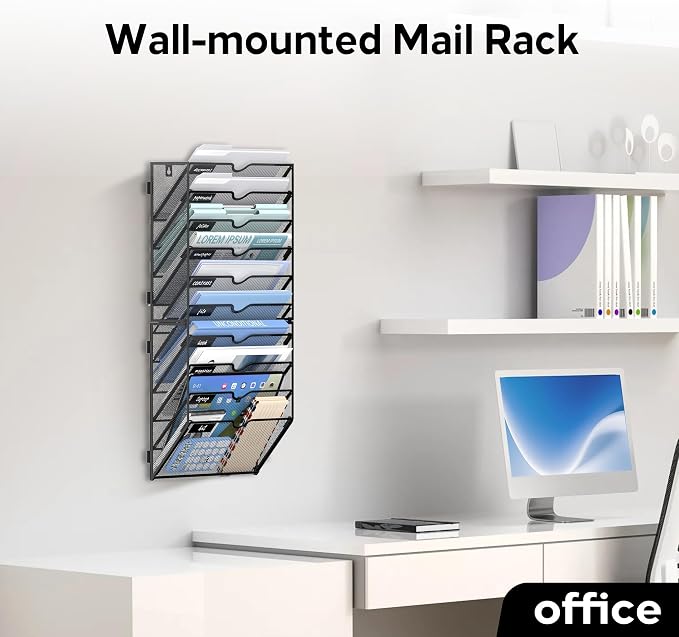 10-Tier Wall File Organizer and Hanging File Organizer, Black, 2Pack | Wall Organizer and Wall Mounted File Holder with 10 Pockets and Label Panels for Files, Mail, Folders, Magazines and Paper - Image 7
