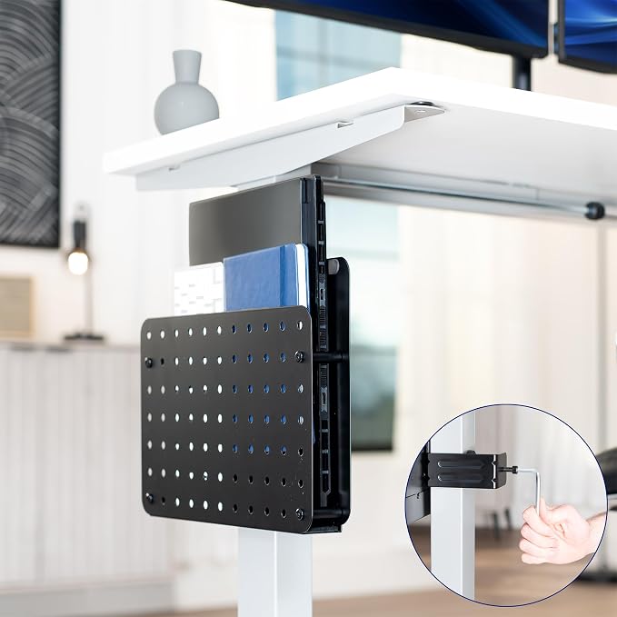 VIVO Steel Clamp-on Desk Leg Laptop Mount Holder, 14 x 11 inch Magnetic Peg Board, Desk Accessory Organizer, Black, Mount-LHS1 - Image 2
