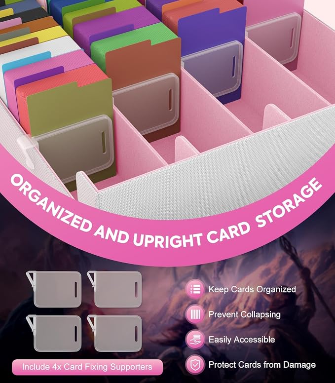 MoKo Trading Card Storage Box for MTG, 3000+ Card Organizer, Pink+White | MTG Deck Box, w/ 24 Colorful Dividers & 4 Card Supporters, MTG Card Storage for Magic Game, TCG, PTG Baseball and Sport Cards - Image 4