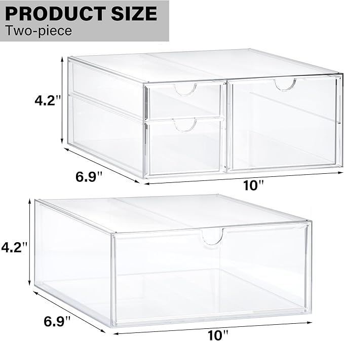 Prsildan Acrylic Drawer Makeup Organizer with 4 Drawers, Set of 2 | Clear, Baby Bottle Storage, For Vanity Countertop Bathroom Cosmetic Office Desk, Craft Jewelry Art Supply Organization - Image 3