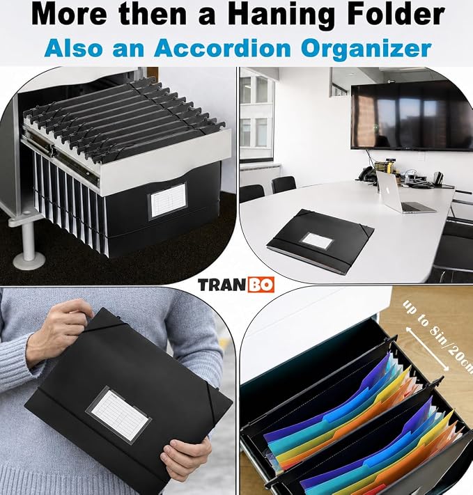7-Pockets Hanging File Folder with Retractable Hooks for Filing Cabinet, 2 in 1 Expandable Accordion File Organizer with Elastic Band for File Frame or On-The-Go Use (1 Pcs) - Image 5