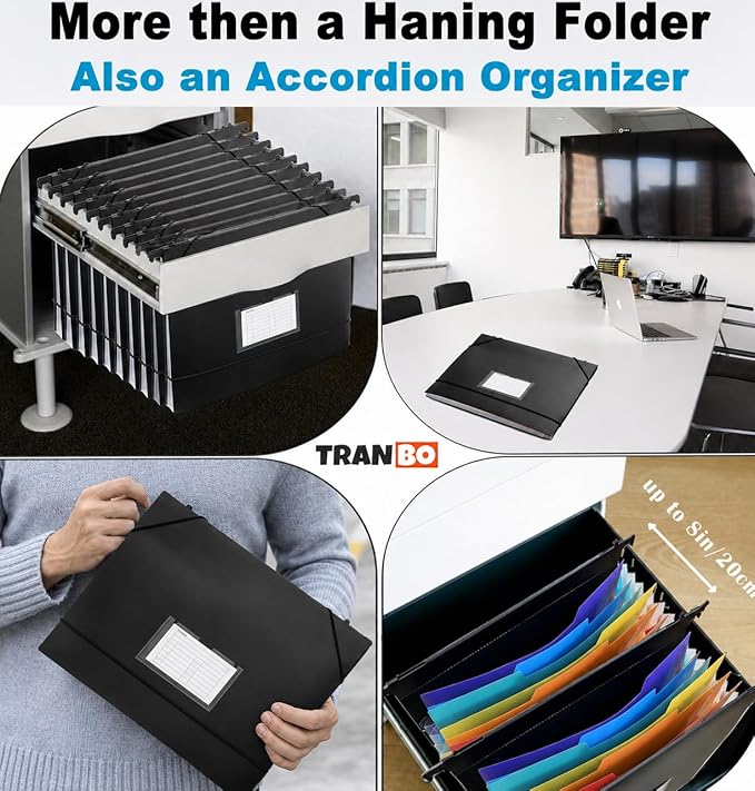 7-Pockets Hanging File Folder with Retractable Hooks for Filing Cabinet, Letter Size Expandable Accordion File Organizer with Elastic Band for File Frame or On-The-Go Use (3 Pack) - Image 2