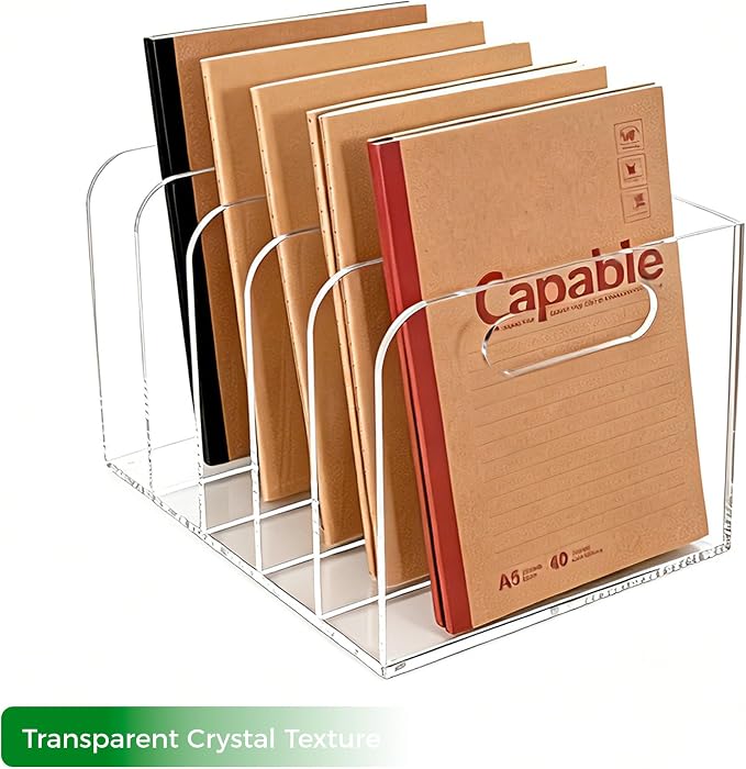 Lovemolly 5-Slot Clear Acrylic Magazine File Holder, Vertical Desk Organizer with Handle – No-Assembly Document Sorter for Office & Home, 7.48 x 10.04 x 6.3 in - Image 7