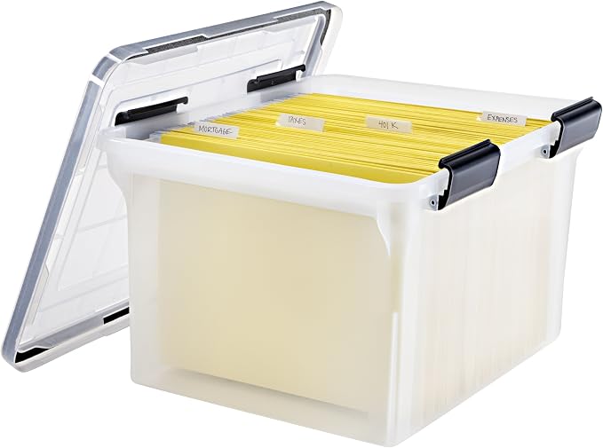 IRIS USA WeatherPro File Box Organizer, Letter/Legal, 32 Qt. Clear | Protect files and paperwork with a durable design featuring secure closure and convenient organization - Image 9