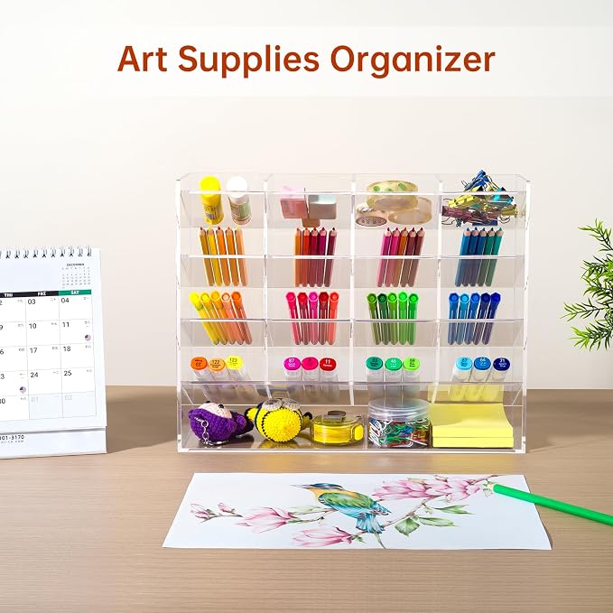 BEYGORM Acrylic Vertical Marker Organizer for 200 Markers, Desk Orgaizer | 17 Compartments Clear Angled Pen & Pencil Holder, Large Stationery & Art Supply Storage for School (13 x 10.2 x 4 Inch) - Image 6
