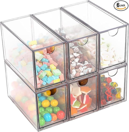 Desk Organizer with Drawers, Stackable Plastic Storage Drawers for Makeup or Desk Organization, Cabinets for Office Dressing Countertop Bathroom Bedroom (6 Packs) by WUHUME