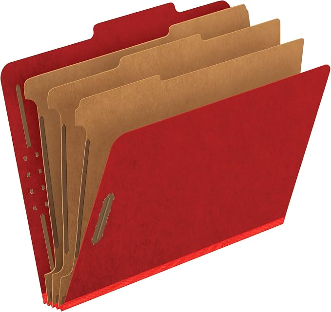 Pendaflex Pressboard Classification File Folders, 3 Dividers, 2" Embedded Fasteners, 2/5 Tab Cut, Letter Size, Bright Red, Box of 10 by TOPSProducts
