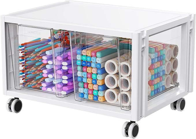 Stackable Storage Drawer Carts, Extra Large Bins 1 Tier 2 Drawers | Smooth Pull-Out Drawers, Clear Plastic Storage Organizer Container For Home Office Bedroom Bathroom Art Crafts Under Desk by HOMETUK