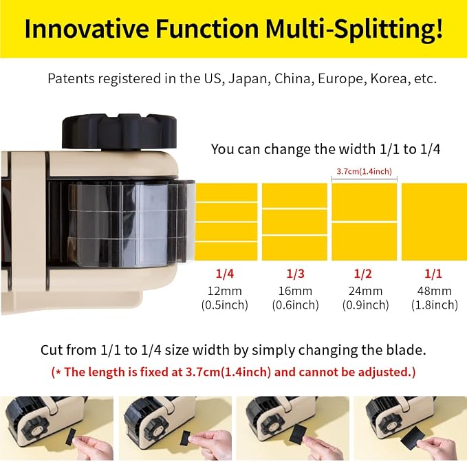 [TENDO°] TENDO Multi-Section Tape Dispenser, Custom Width Tape Cutter with 4 Cutting Sections, Built-in Safety Blade, Ergonomic Grip for Packing and Office Use, ZO-508(Beige) - Image 2