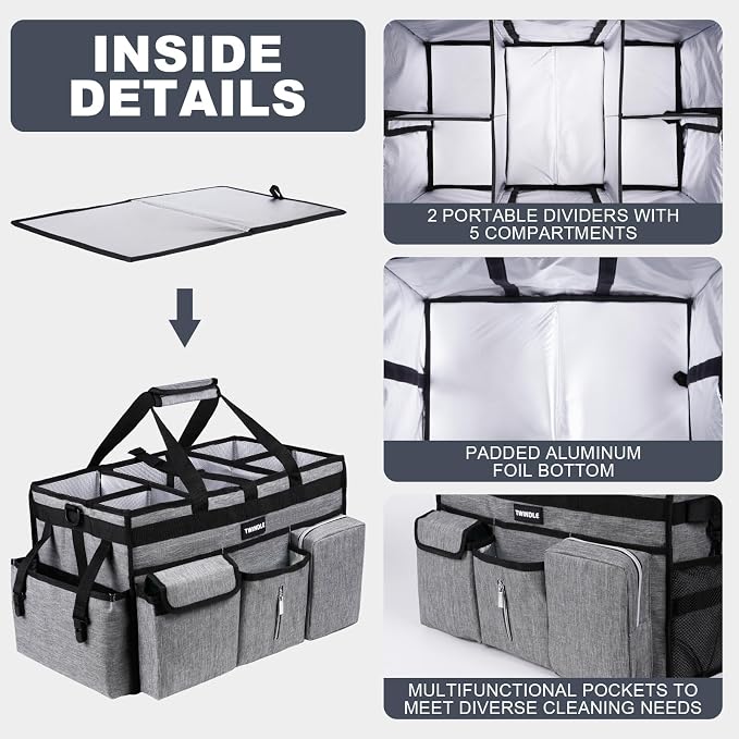 Large Cleaning Caddy Bag with Rigid Support Board, Cleaning Organizer Tote with Detachable Divider, Adjustable Shoulder Strap & Waist Belt, Cleaning Supply Carrier for Cleaners & Housekeepers - Image 3
