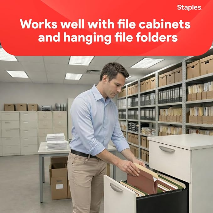 Staples Reinforced File Pocket, 3.5" Expansion, Letter Size, Brown, 25/Box (ST418293) | Heavy-duty brown accordion files for bulky document organization. - Image 4