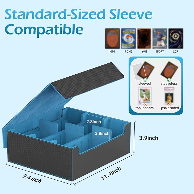 3-Row【2400+】 Trading Card Storage Box, Card Organizer Holder with 8 Dividers, Case Fit for MTG TCG Magic Commander Deck Playing Cards, Deck Box for Sport Card - Image 6