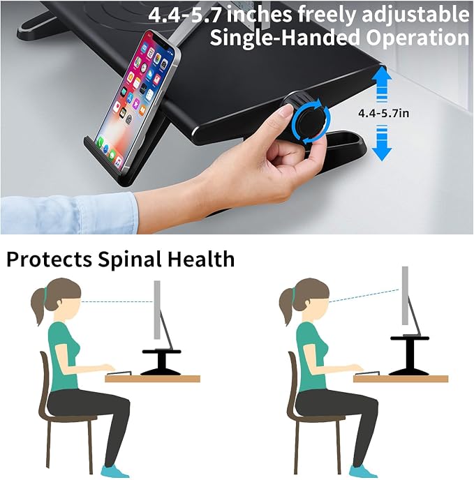 Computer Monitor Stand Riser for Desk,4.4-5.7 Inches Freely Height Adjustable with Cellphone Holder,Multi-Purpose Desktop Organizer Monitor Stands Riser for Computer,Laptop,Printer,TV (BLack) - Image 2