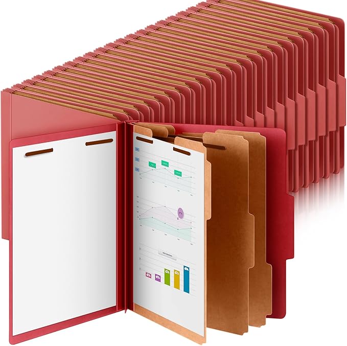 Skyygemm 48 Pcs Classification Folder Letter Size, 3 Divider File,Red | Back to School Supplies, Pressboard File with Fastener, Expanding Organizer Bulk for School Teacher, Office Employee, Staff by Skyygemm