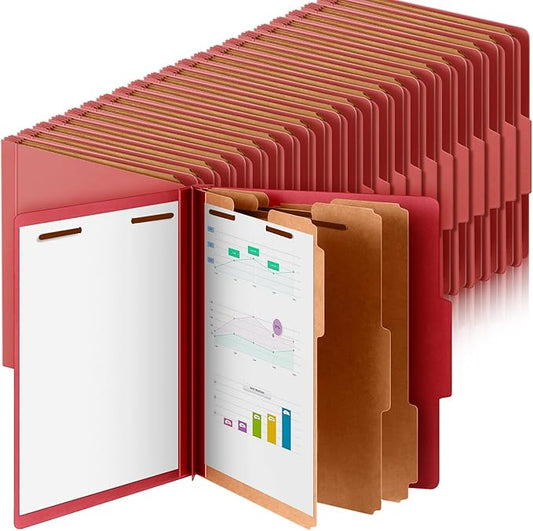 Skyygemm 48 Pcs Classification Folder Letter Size, 3 Divider File,Red | Back to School Supplies, Pressboard File with Fastener, Expanding Organizer Bulk for School Teacher, Office Employee, Staff by Skyygemm