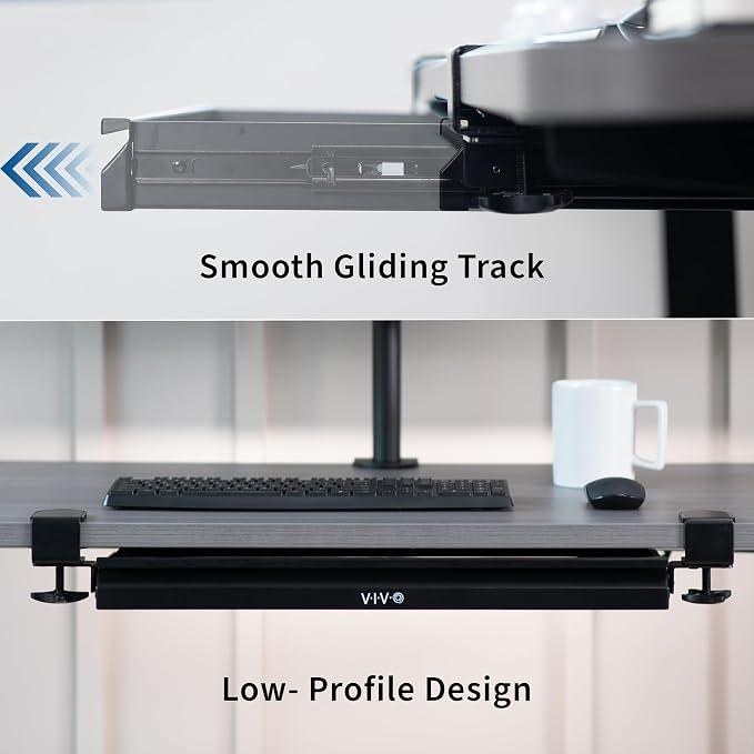 VIVO 22 inch Clamp-on Sliding Pull-out Under Table Drawer for Office Desk, Shallow Storage Organizer for Sit Stand Workstation, Black, DESK-DR22L - Image 6
