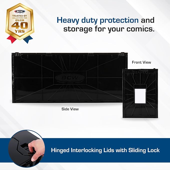 BCW Long Comic Book Bin - 5 Pack | Heavy Duty Comic Book Storage Box | Stackable Comic Bin Organizer for 300 Comics Each | Acid-Free Plastic Box with Divider & Label Slot - Image 3