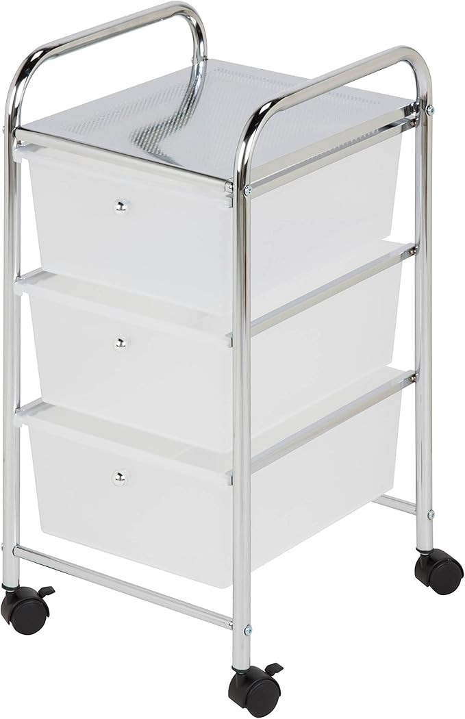 Honey-Can-Do 3-Drawer Plastic Storage Cart on Wheels,Silver - Image 7
