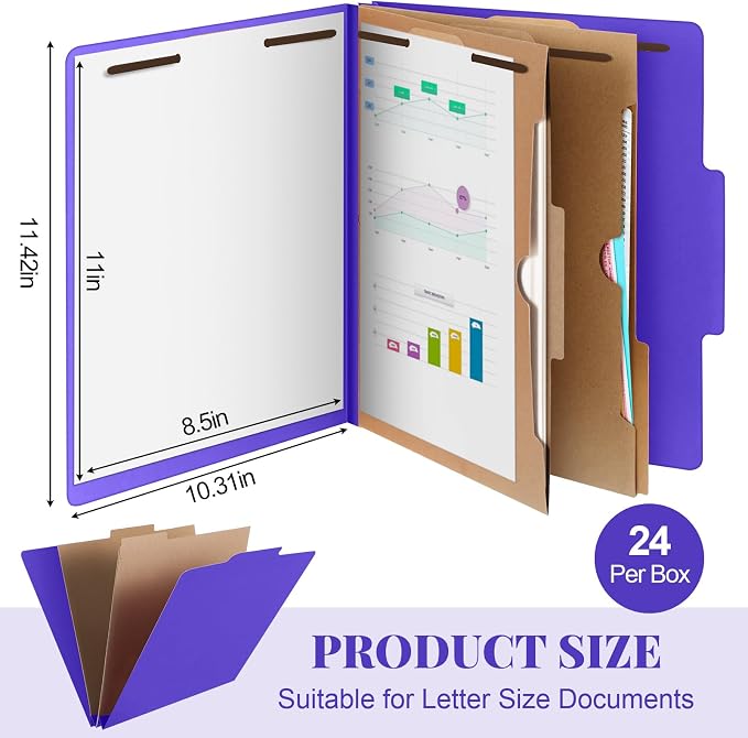 24 Pcs Skyygemm Classification Folder Letter Size, 2 Pocket File,Purple | Back to School Supplies, File Organizer with Fastener, Expanding File Organizer Bulk for Office Employee, Staff, Teacher - Image 2