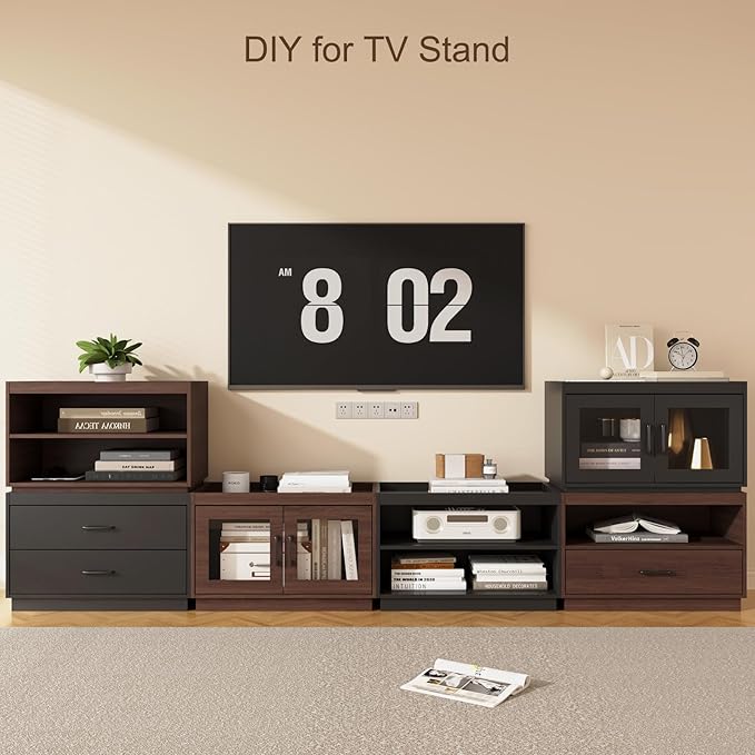 Stackable Storage with 2 Drawers, 28"W Storage Bins for Closet Organizers | Wood Stackable Closet Organizer Modern Large Stackable Storage Units for Living Room Hallway Bedroom, Brown - Image 4