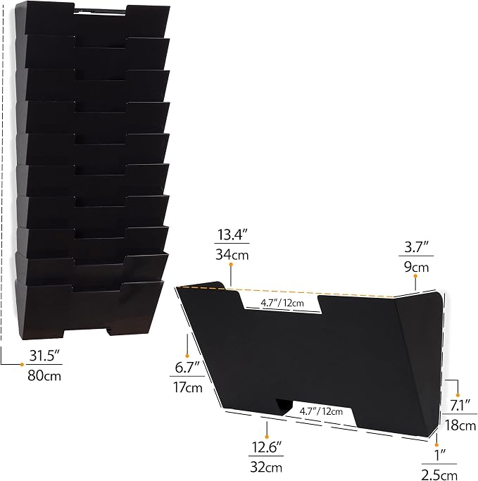Wallniture Lisbon 10-Tier Wall Mounted File Holder and Desk Organizer, Metal Black Office Organization and Storage Rack - Image 5