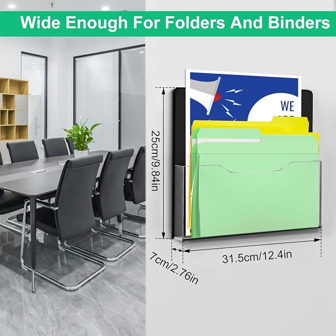 Acrylic Magnetic Wall File Organizer - Clear Black Acrylic Hanging Wall File Holder, Wall Mount Folder Mail Document Holder for Office, Fridge, Whiteboard, 2Pack - Image 3
