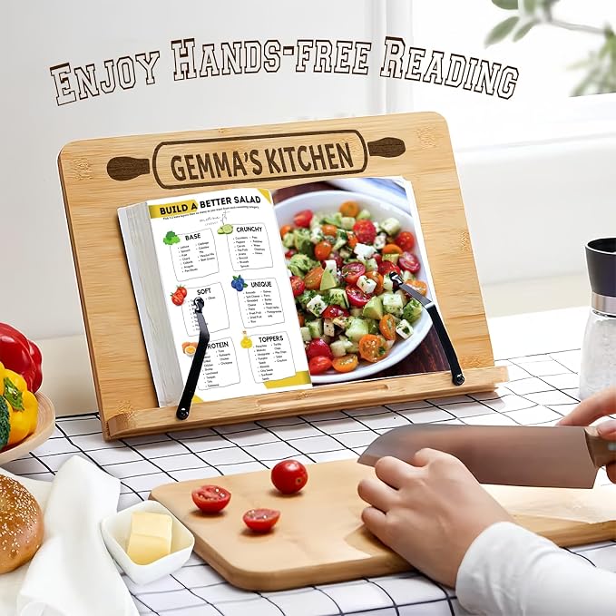 Personalized Book Stand for Reading, Custom Bamboo Cookbook Stands Book Holder with 5 Adjustable Height, Foldable Book Holder for Textbook, Receipe, Painting Papers, Tablet - Image 5