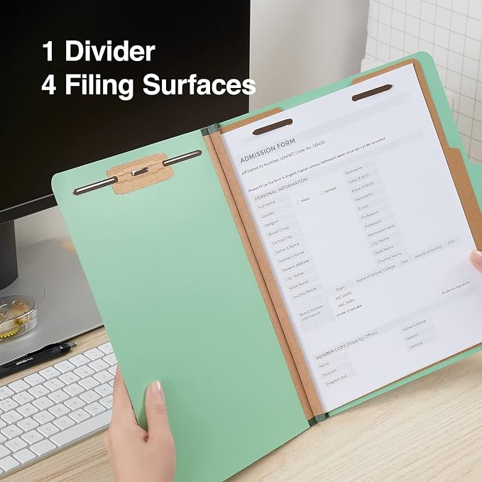 Staples 60% Recycled Pressboard Classification Folder, 1-Divider, 1.75" Expansion, Letter Size, Light Green, 20/Box - Image 7