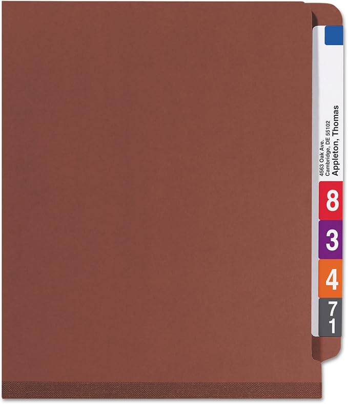Smead 100% Recycled End Tab Pressboard Classification File Folder with SafeSHIELD Fasteners, 3 Dividers, 3" Expansion, Letter Size, Red, 10 per Box (26865) - Image 5
