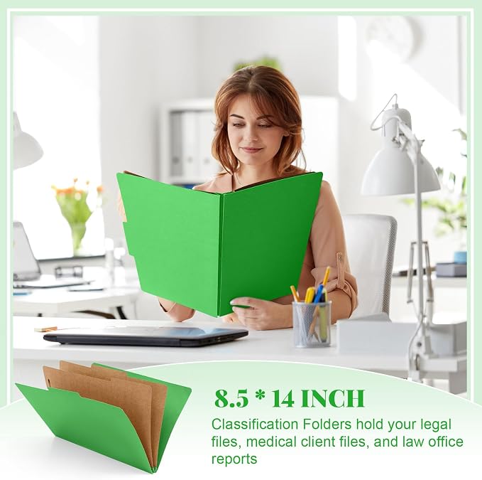 AmazingSpark 12 Pcs Legal Size Classification Folders 2 Divider, Bulk Pressboard File Folder with Expansion 2 Prongs Fastener Heavy Duty Office File Organizer for School Hospitals Home(Green) - Image 5