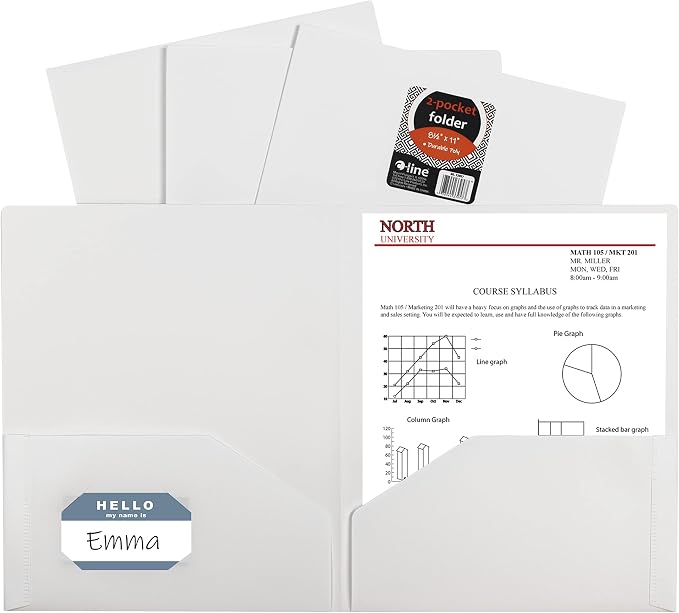 C-Line Two-Pocket Heavyweight Poly Portfolio, For Letter Size Papers, Includes Business Card Slot, 1 Case of 25 Portfolios, White (33957-25) by C-Line