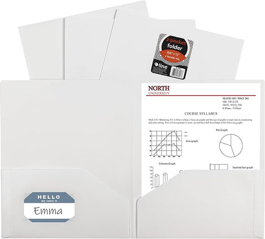 C-Line Two-Pocket Heavyweight Poly Portfolio, For Letter Size Papers, Includes Business Card Slot, 1 Case of 25 Portfolios, White (33957-25) by C-Line