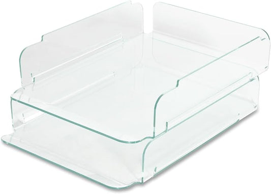 Lorell LLR80655 Stacking Letter Tray, 2 per Pack, Clear/Green by Lorell