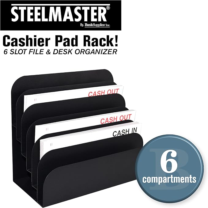 BankSupplies STEELMASTER 6 Slot File and Desk Organizer Paper Organizer Black Powder Coat Finish - Image 2